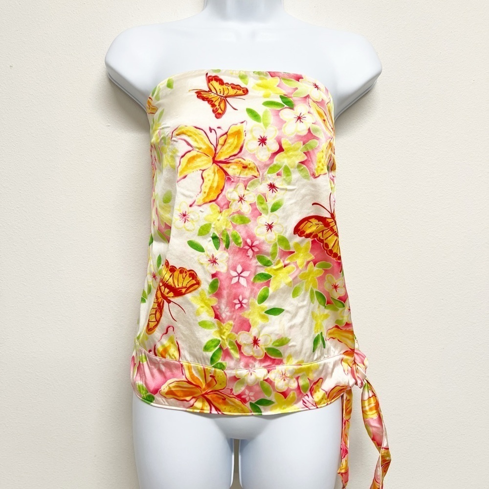 Lilly Pulitzer Vintage Silk Butterfly White Winter Floral Print Quinn Top Sz 10 - Picture 3 of 12